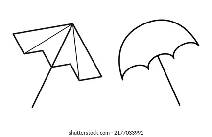 Set of umbrellas vector illustration. Summer umbrella on the beach. Line icon of umbrella isolated on white background. 