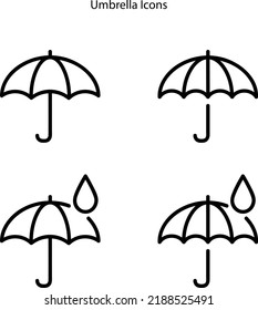 Conjunto de ilustración vectorial de paraguas. Paraguas de verano en la playa. Icono de línea de paraguas aislado en fondo blanco.