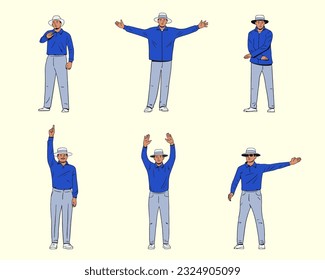 Set of umpire poses, action vector illustration.