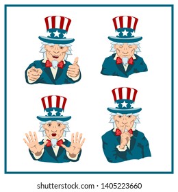  Set of uncle Sam in different poses isolated on white background