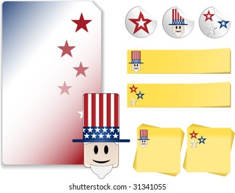 Set of Uncle Sam and Independence Day Celebration  with note, sticker
