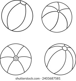 Set of uncolored beach balls for coloring, cartoon style vector illustrations.