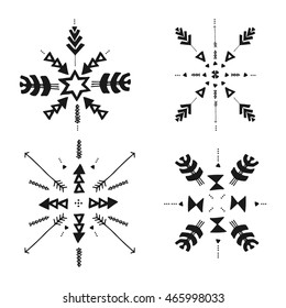Set Of Uncommon Ethnic Vector Hand Drawn Shapes With Geometric And Aztec Decor Elements. Trendy Tribal collection with stroke, line, decorative elements, geometric symbols. Ethnic style