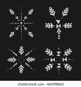 Set Of Uncommon Ethnic Vector Hand Drawn Shapes With Geometric And Aztec Decor Elements. Trendy Tribal collection with stroke, line, decorative elements, geometric symbols. Ethnic style