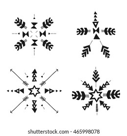 Set Of Uncommon Ethnic Vector Hand Drawn Shapes With Geometric And Aztec Decor Elements. Trendy Tribal collection with stroke, line, decorative elements, geometric symbols. Ethnic style