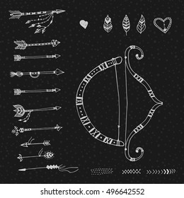 Set Of Uncommon Ethnic Vector Hand Drawn Shapes With Geometric And Aztec Decor Elements. Trendy Tribal collection with arrows, decorative elements, geometric symbols. Ethnic style