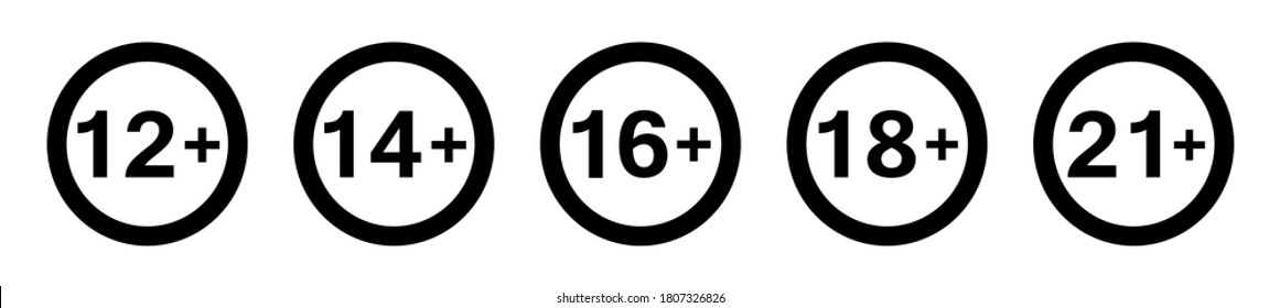 Set of under 18 not allowed sign, number eighteen in red crossed circle