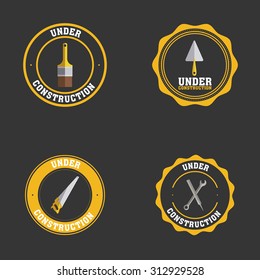 Set of under construction icons on different labels