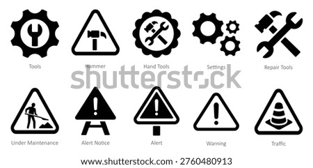 set of under construction icons as settings repair