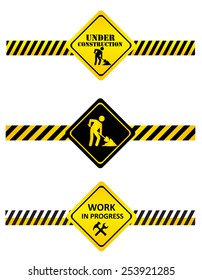 A set of under construction signs and tapes. 