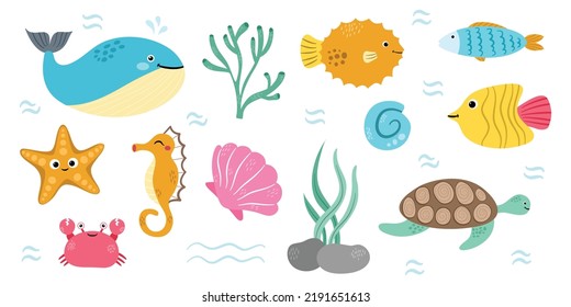 Set of under the sea isolated clipart