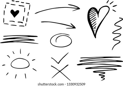 Set of Underline Strokes in Doodle Style Various Shapes