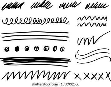 Set of Underline Strokes in Doodle Style Various Shapes