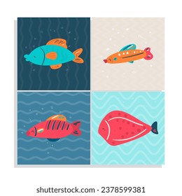 Set of  Undersea animals and plants, vector illustration,simple childish design