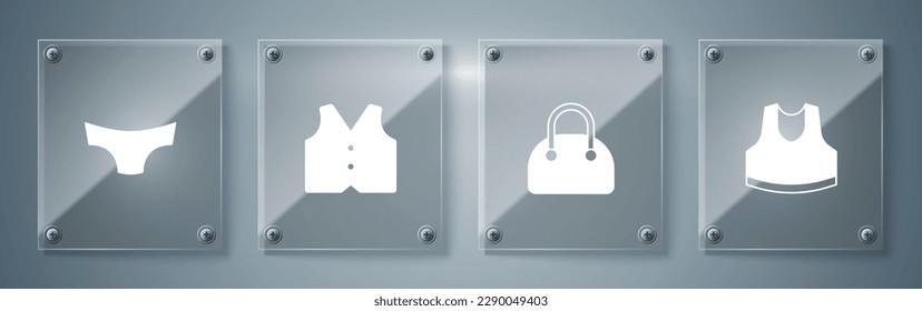 Set Undershirt, Handbag, Waistcoat and Men underpants. Square glass panels. Vector