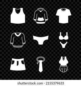 Set Undershirt, Hoodie, T-shirt, Skirt, Tie, Sweater and Men underpants icon. Vector