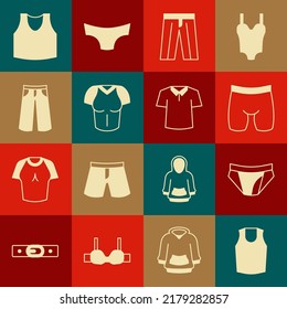Set Undershirt, Men underpants, Cycling shorts, Pants, T-shirt,  and Shirt icon. Vector