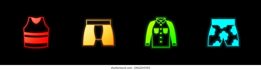 Set Undershirt, Men underpants, Shirt and Swimming trunks icon. Vector