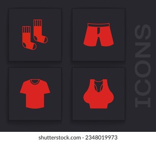 Set Undershirt, Socks, Short or pants and T-shirt icon. Vector