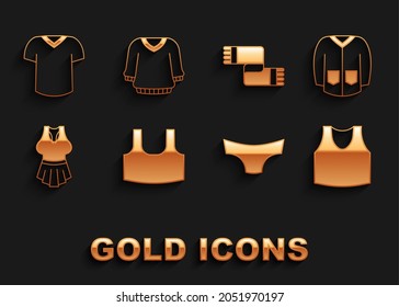 Set Undershirt, Sweater, Men underpants, Winter scarf, T-shirt and  icon. Vector