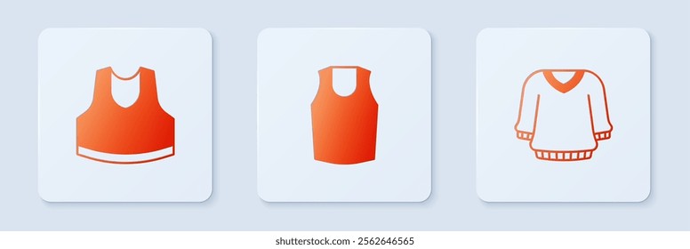 Set Undershirt,  and Sweater. White square button. Vector