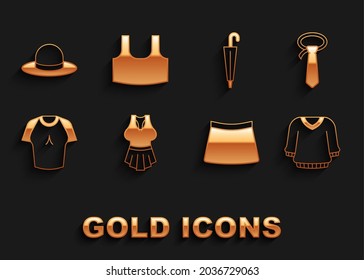 Set Undershirt, Tie, Sweater, Skirt, T-shirt, Umbrella, Man hat and  icon. Vector