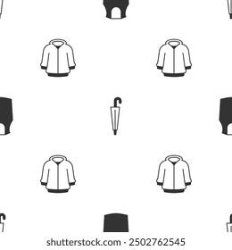 Set Undershirt, Umbrella and Hoodie on seamless pattern. Vector