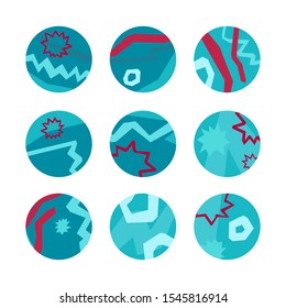Set of underwater abstract blue and red round icons