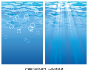 Set of underwater background, vector illustrations.