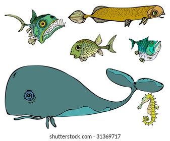 Set of underwater beings