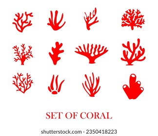 Set of underwater coral reef plants. Coral elements collection.