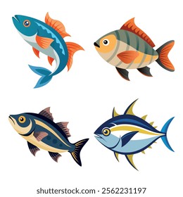 Set of Underwater Life Ocean Fish Vector Illustration 2