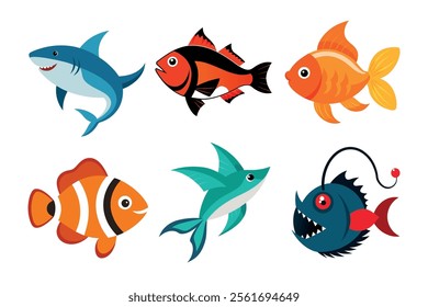 Set of Underwater Life Sea Fish Vector Illustration