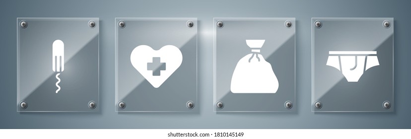 Ropa interior, Bolsa de basura, Corazón con cruz y tampón Sanitario. Paneles de vidrio cuadrado. Vector