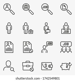 Set of unemployment line black and white vector icon.