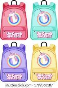 Set of unicorn backpack illustration