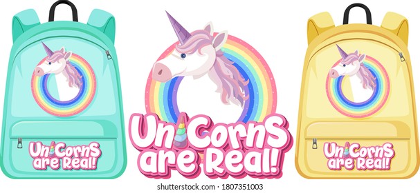Set of unicorn backpack illustration