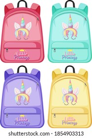 Set of unicorn backpack illustration