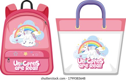 Set of unicorn bag illustration