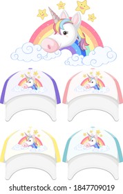 Set of unicorn cap illustration