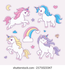 Set Of Unicorn Clipart Stickers Vector