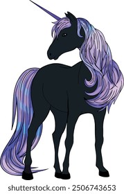 Set unicornio diferentes opciones de color Clipart diseño de productos para niños libros para colorear realista plana dibujando melena en colores del arco iris de cuento de hadas animal aislado en blanco Negro azul melocotón caballo rosa pelo