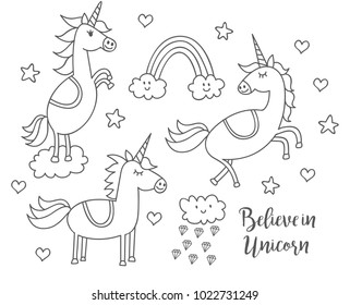 Set Of Unicorn Doodle