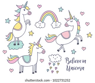 Set of unicorn doodle