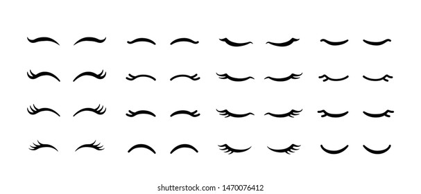 Set Of Unicorn Eyelashes Vector. Cute Closed Eye Icon Design For Character Illustration