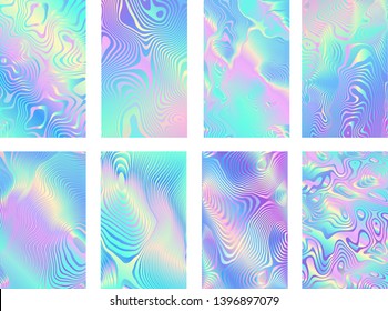 Set of Unicorn Holographic Light Zebra Patterns Textures - Iridescent Rainbow Hologram Foil Material Background
