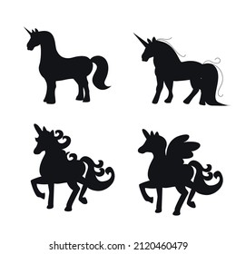 Set of unicorn horse silhouettes