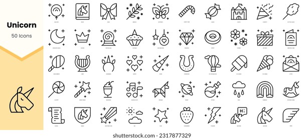 Set of unicorn Icons. Simple line art style icons pack. Vector illustration