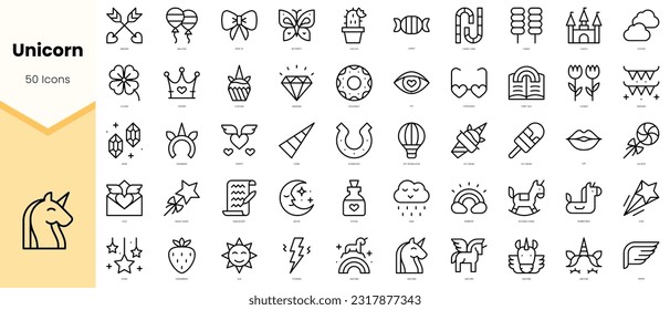 Set of unicorn Icons. Simple line art style icons pack. Vector illustration