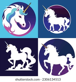 set of unicorn logo art light vector illustration business logo design art